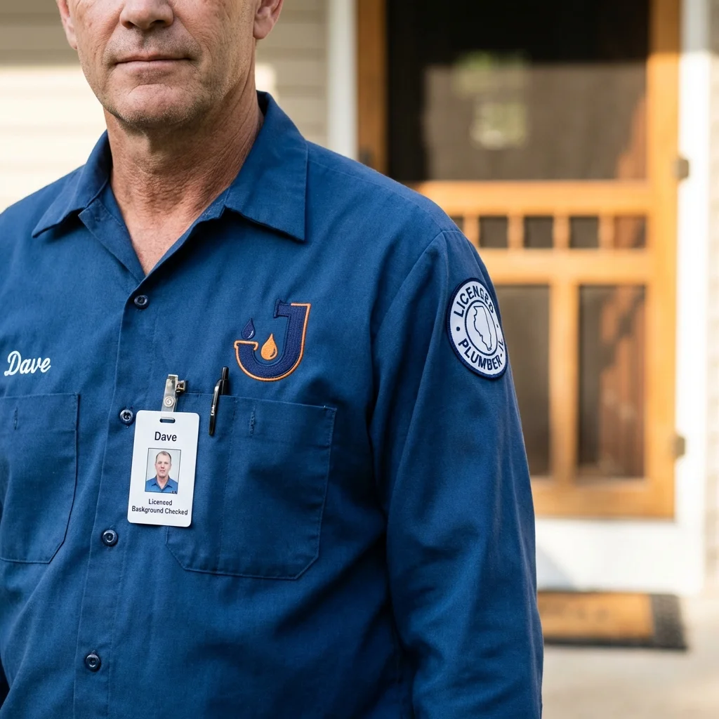 Licensed plumber showing ID badge in East Meadow, NY