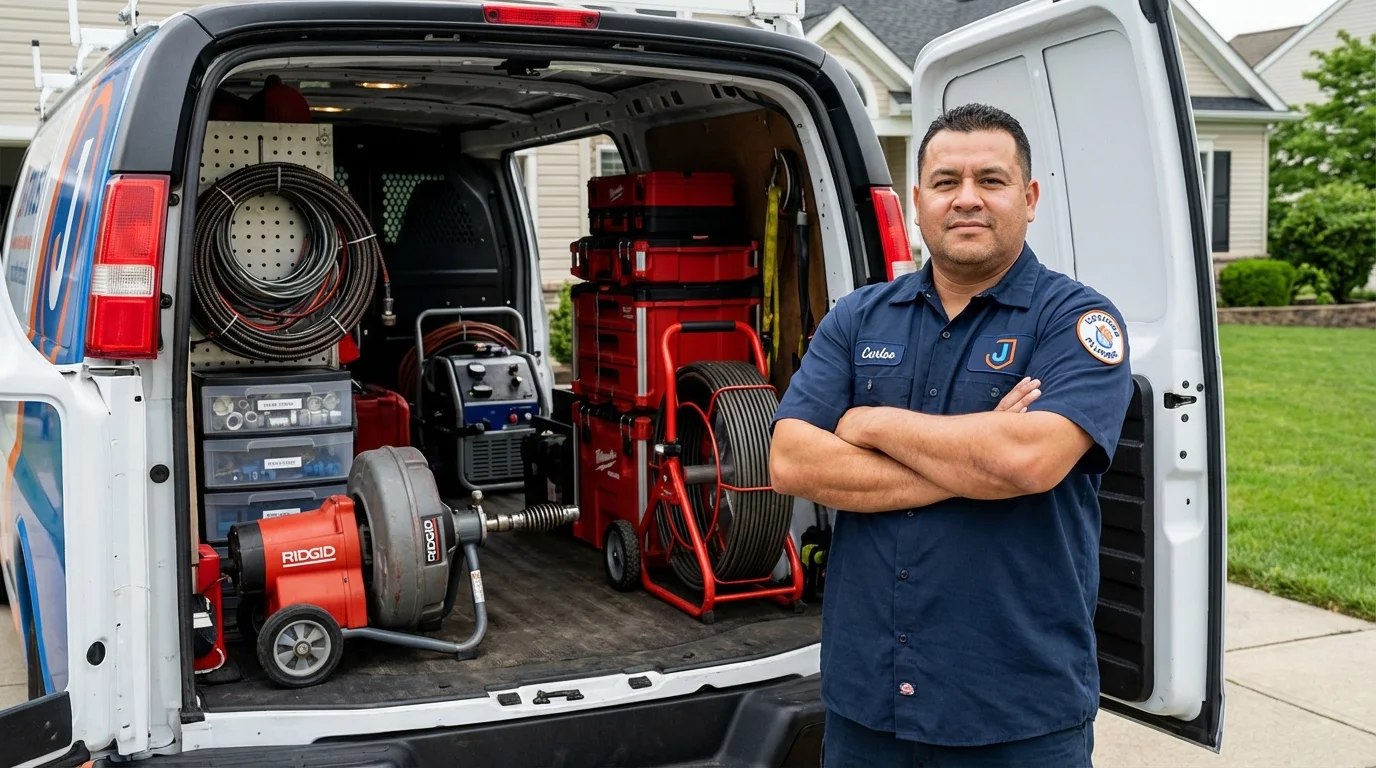 Professional drain cleaning equipment and Johns Plumbing LLC plumber in East Meadow