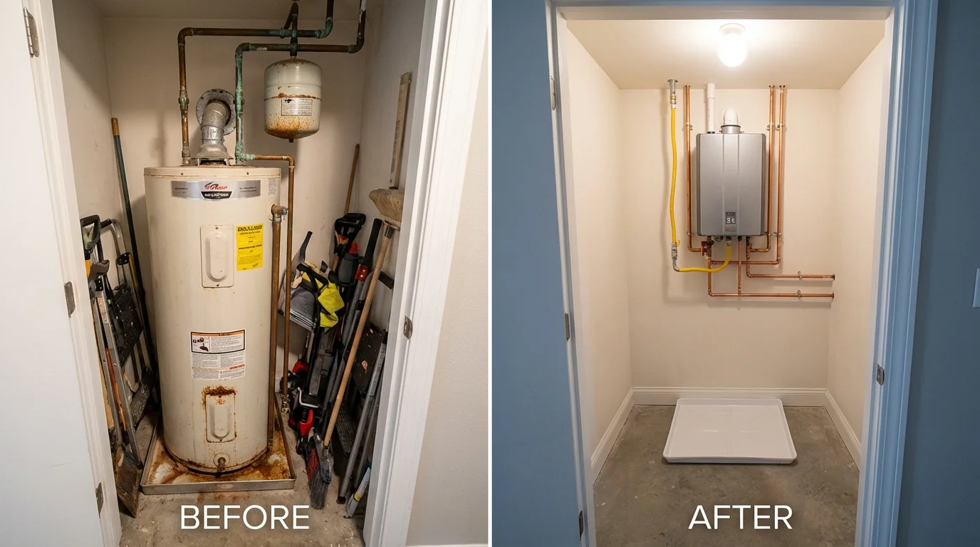 Tank water heater versus wall-mounted tankless unit comparison for East Meadow, NY homeowners