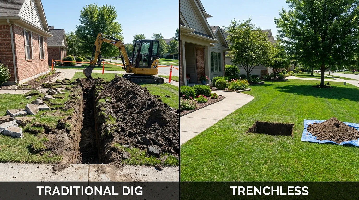 Trenchless sewer repair with minimal yard damage versus traditional excavation in East Meadow, NY